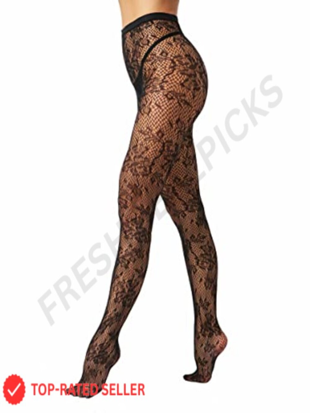 High Waist Fishnet Tights Floral Pattern Thigh High Suspender Stockings